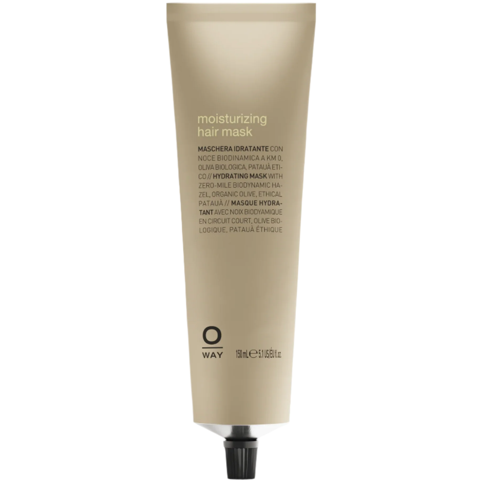 Tube of Oway moisturizing hair mask on a white background